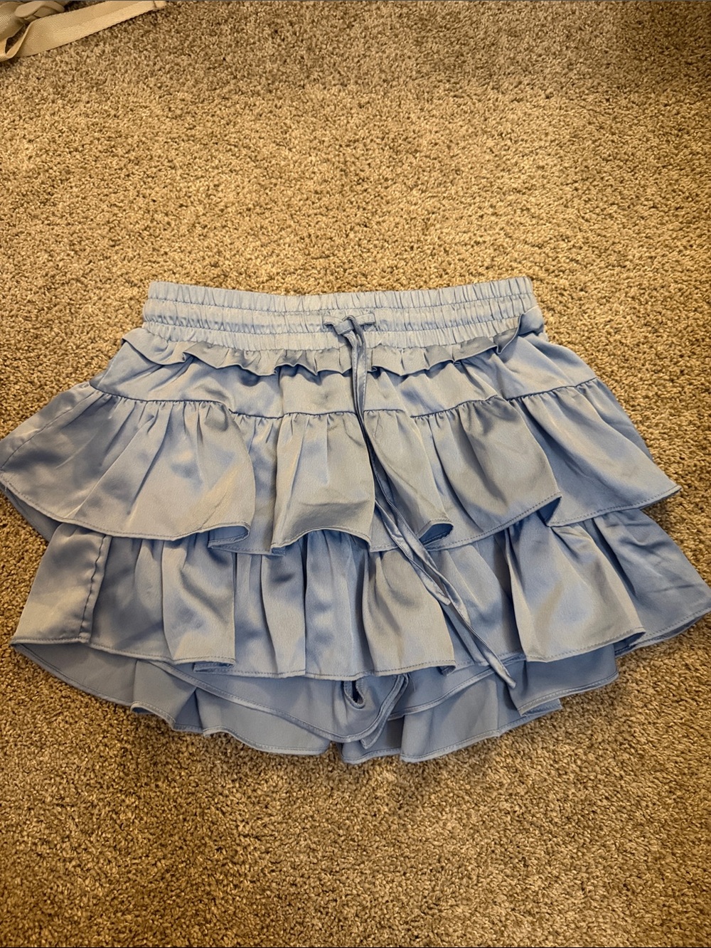 Light Blue Ruffled Tiered Mini Skirt with Built in Shorts